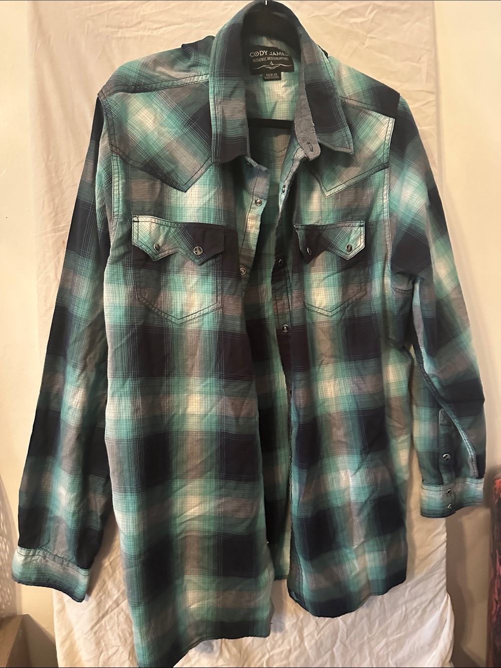 Cody James Teal & Black Plaid Western Button-Down Shirt - Men's